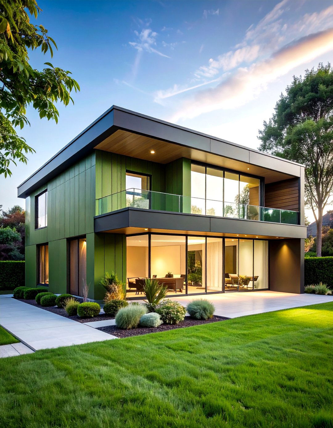 Modern Minimalist Olive Green Facade - 24 Olive Green House Exterior Ideas