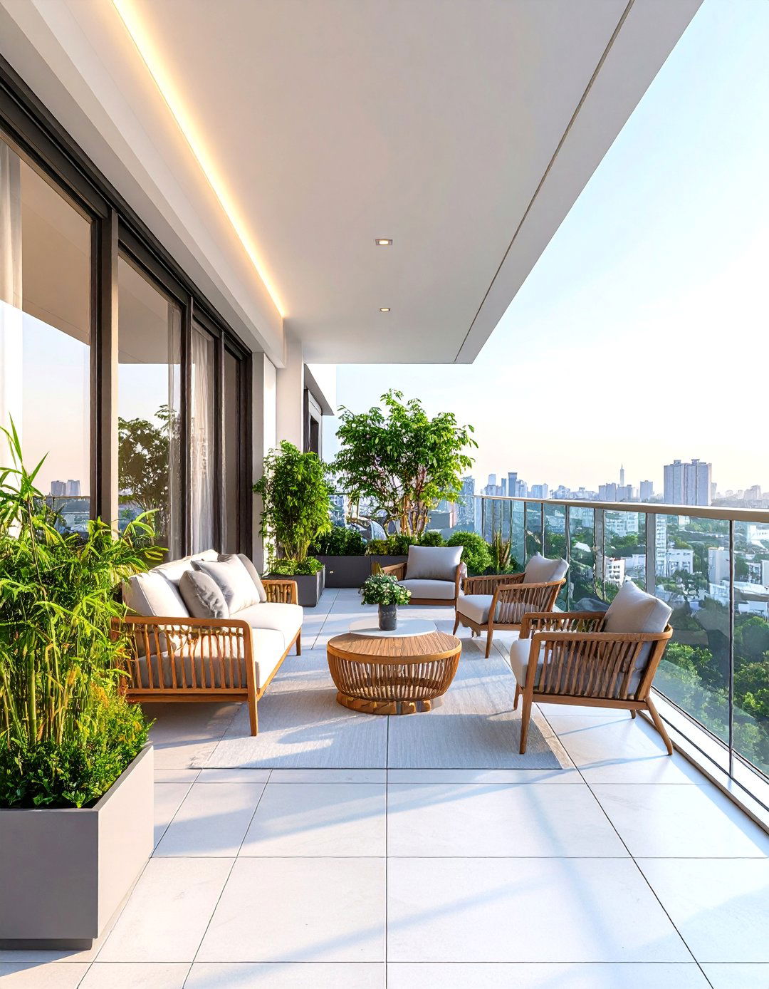 Modern Minimalist Penthouse Balcony with Glass Railings - 24 Penthouse Balcony Ideas