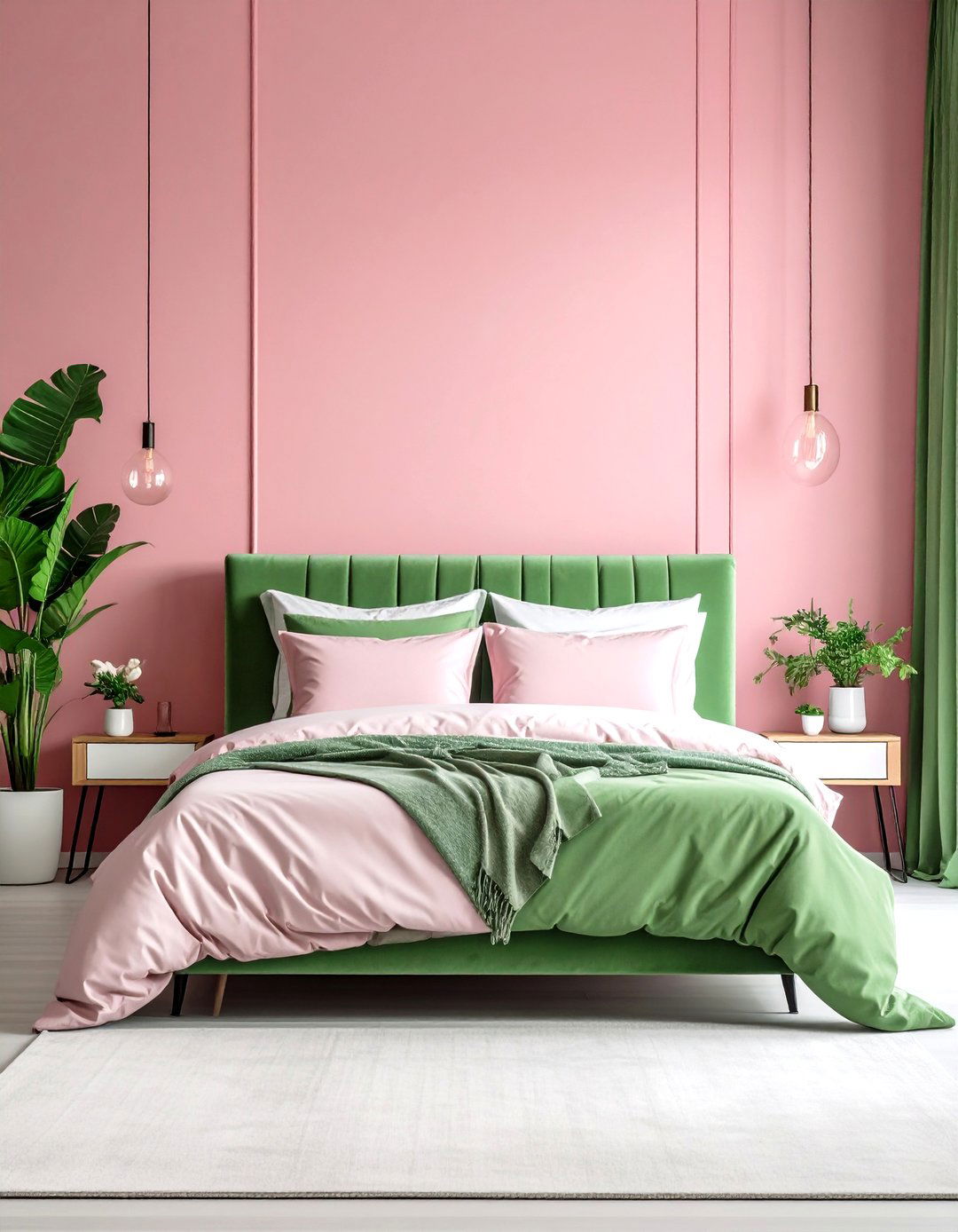 Modern Minimalist Pink and Green Geometry - 24 Pink and Green Bedroom Ideas