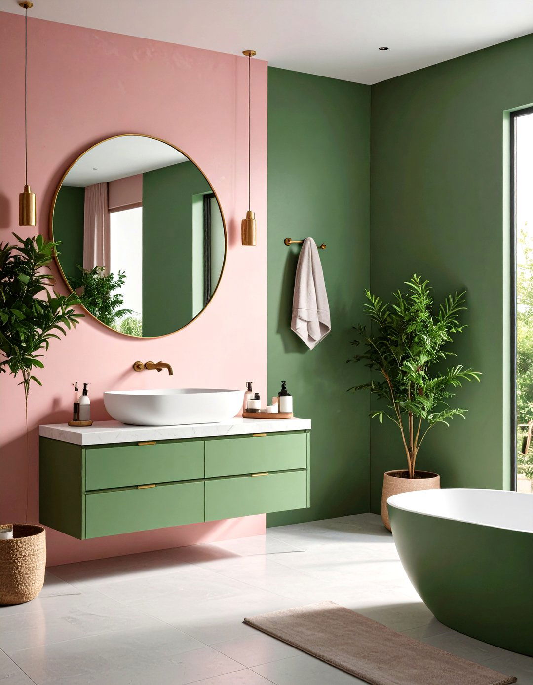 Modern Minimalist Pink and Green Zen Retreat - 24 Pink and Green Bathroom Design Ideas