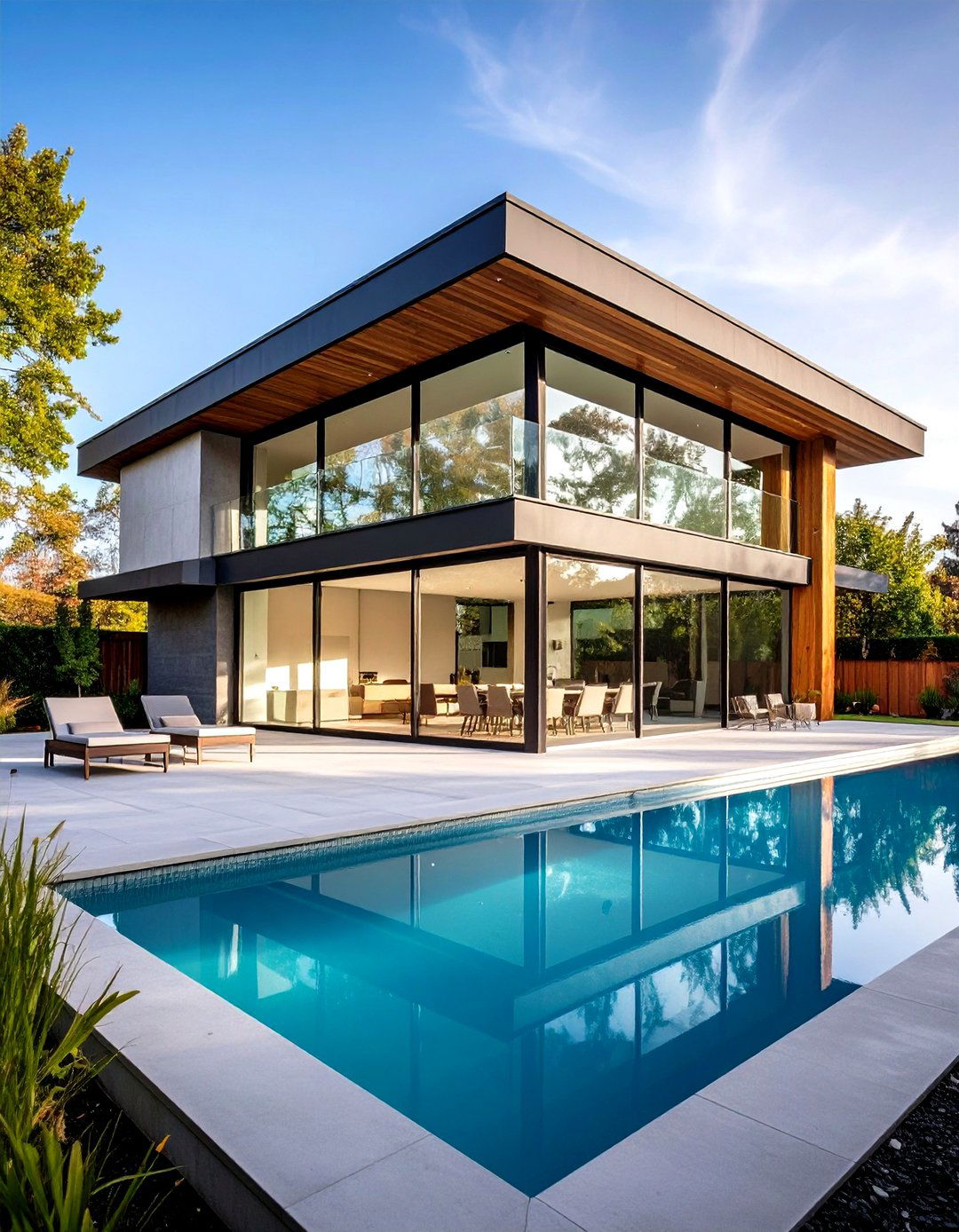 Modern Minimalist Pool House with Floor to Ceiling Glass - 24 Pool House Ideas