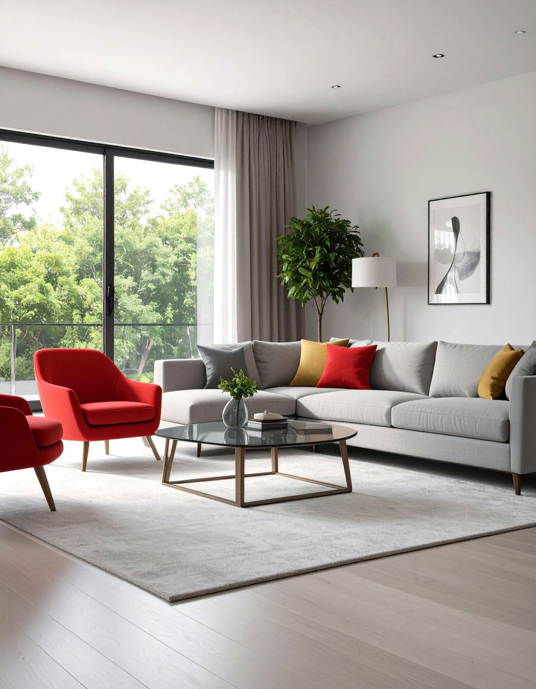 Modern Minimalist Red Accent Living Room - 24 Red and Grey Living Room Ideas