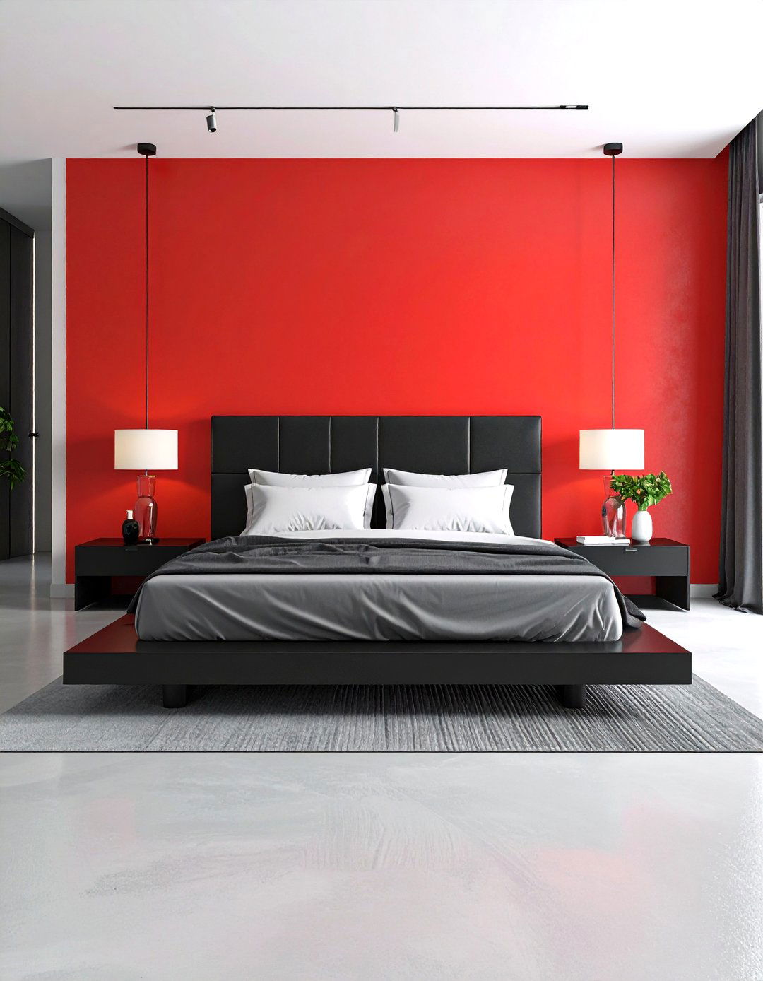 Modern Minimalist Red Black Scheme - 24 Red and Black Bedroom Ideas
