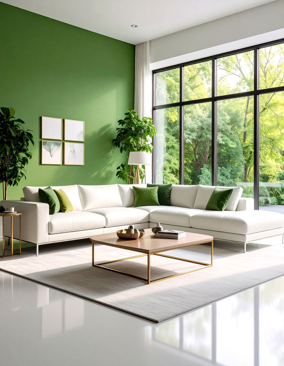Modern Minimalist Sage Green Living Room