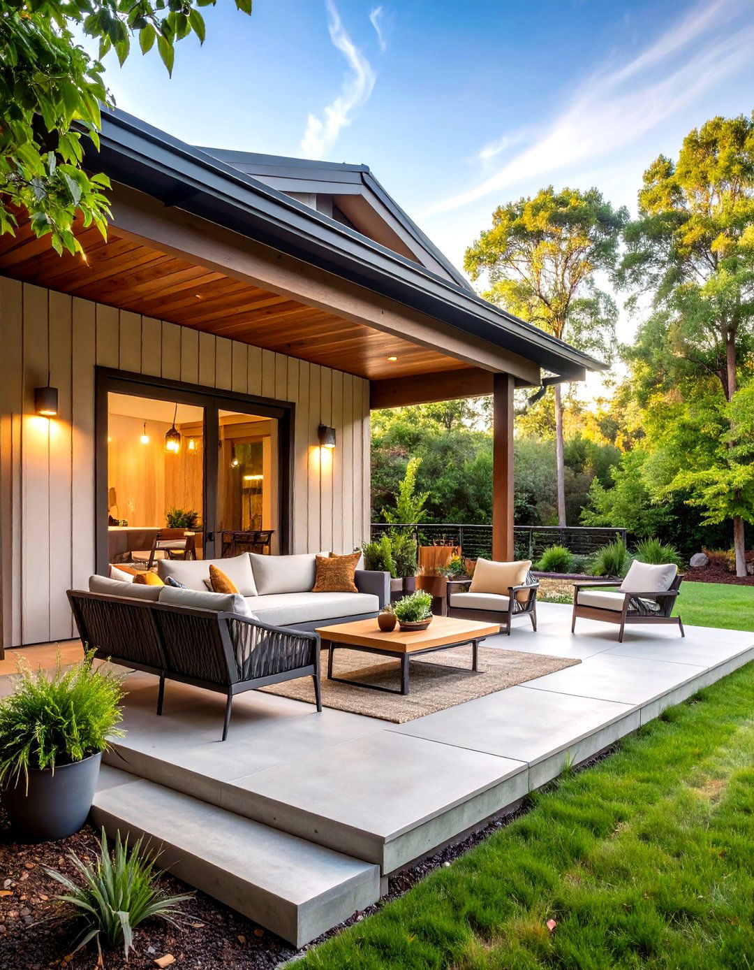 Modern Minimalist Steel Frame Porch - 24 Barndominium Front Porch Ideas