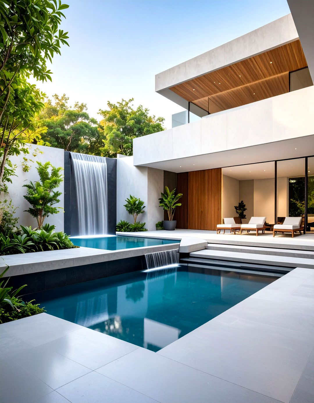 Modern Minimalist Waterfall Feature - 24 Pondless Waterfall Ideas