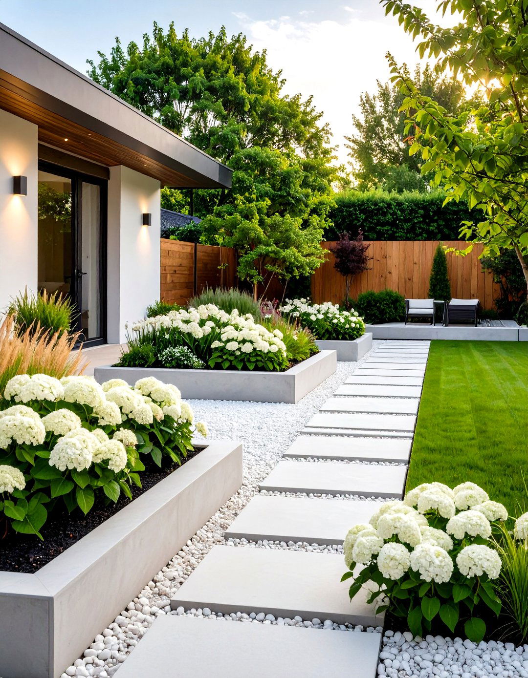 Modern Minimalist White Garden Layout - 24 White Garden Design Ideas