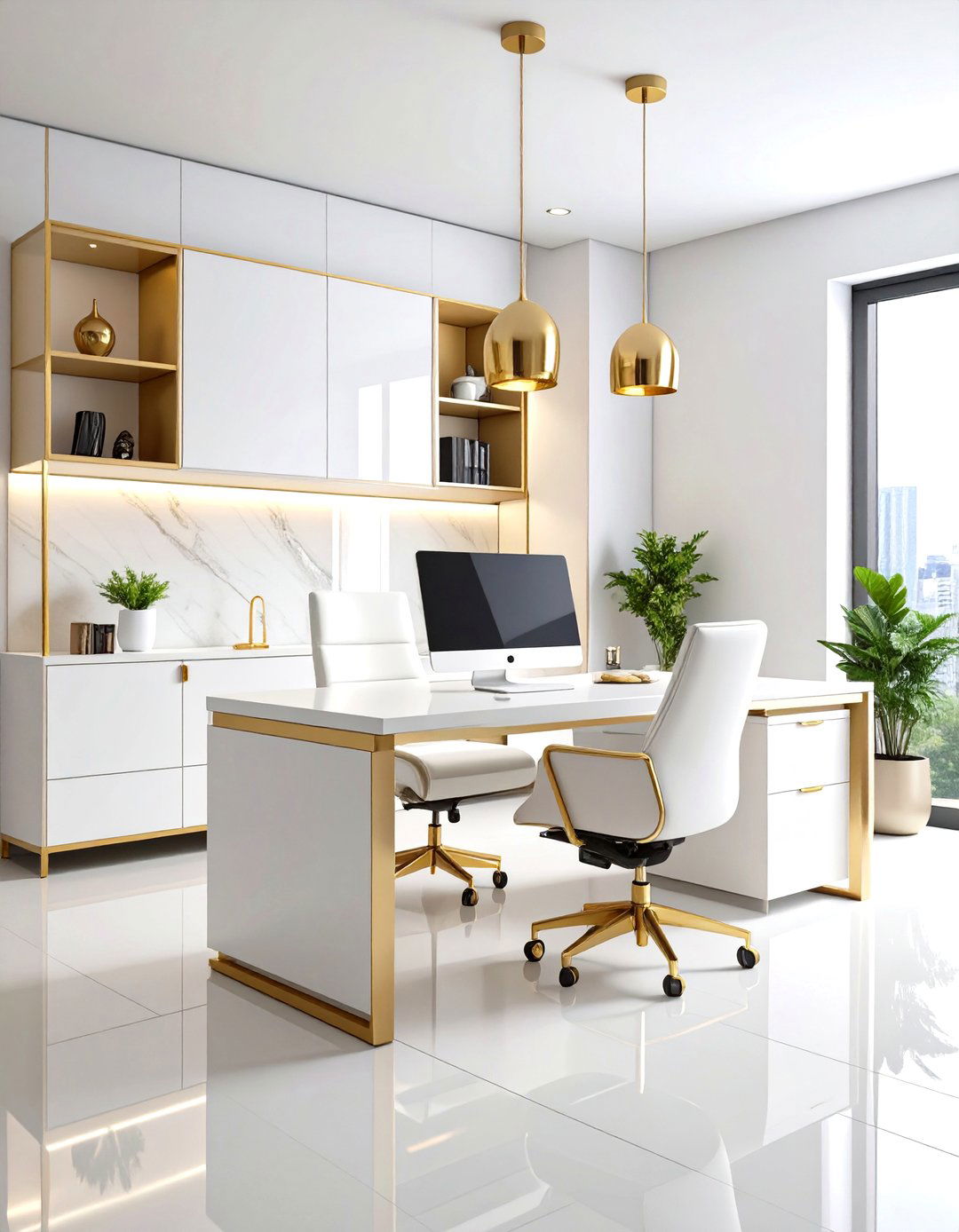 Modern Minimalist White and Gold Office - 24 Home Office Ideas for Her