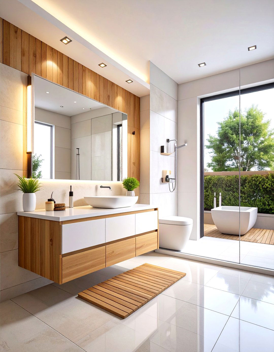 Modern Minimalist Windowless Bathroom with Floating Elements - 24 Windowless Bathroom Ideas
