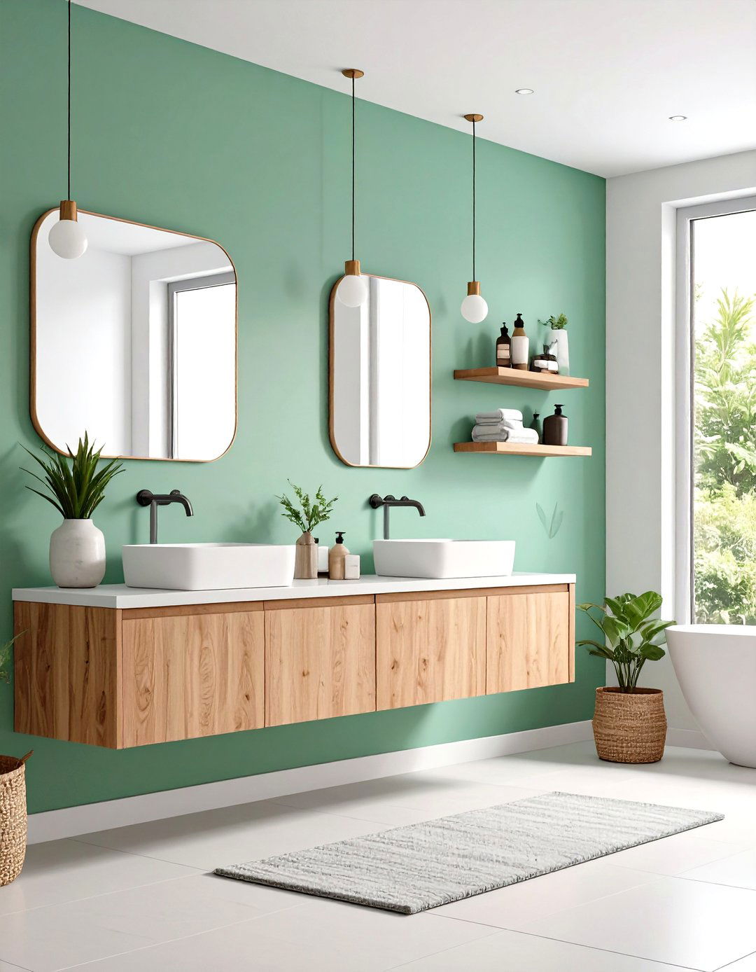 Modern Mint Green Accent Wall - 24 Mint Green Bathroom Ideas