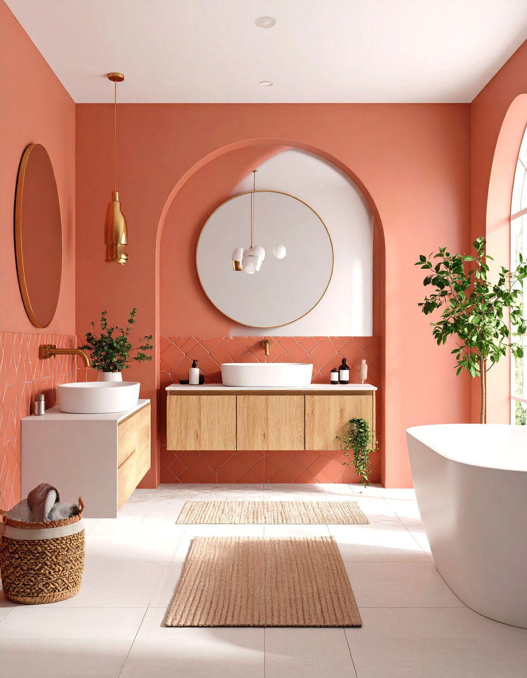 Modern Moroccan Terracotta Accent Wall - 24 Terracotta Bathroom Ideas
