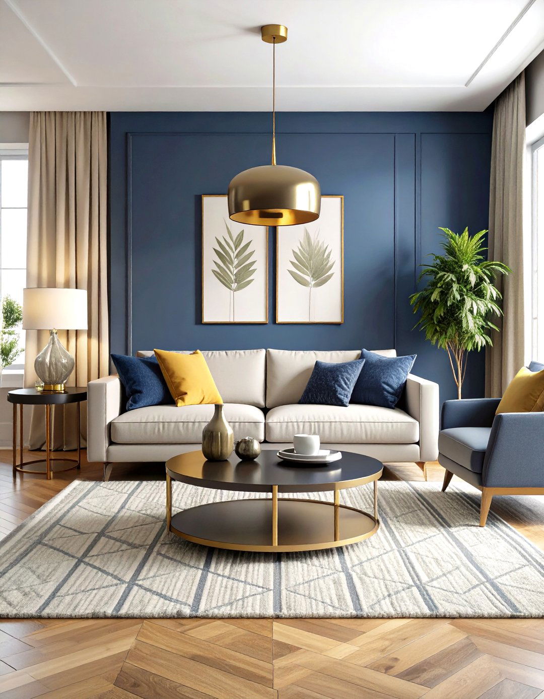 Modern Navy Accent Wall Living Room - 24 Navy Living Room Ideas