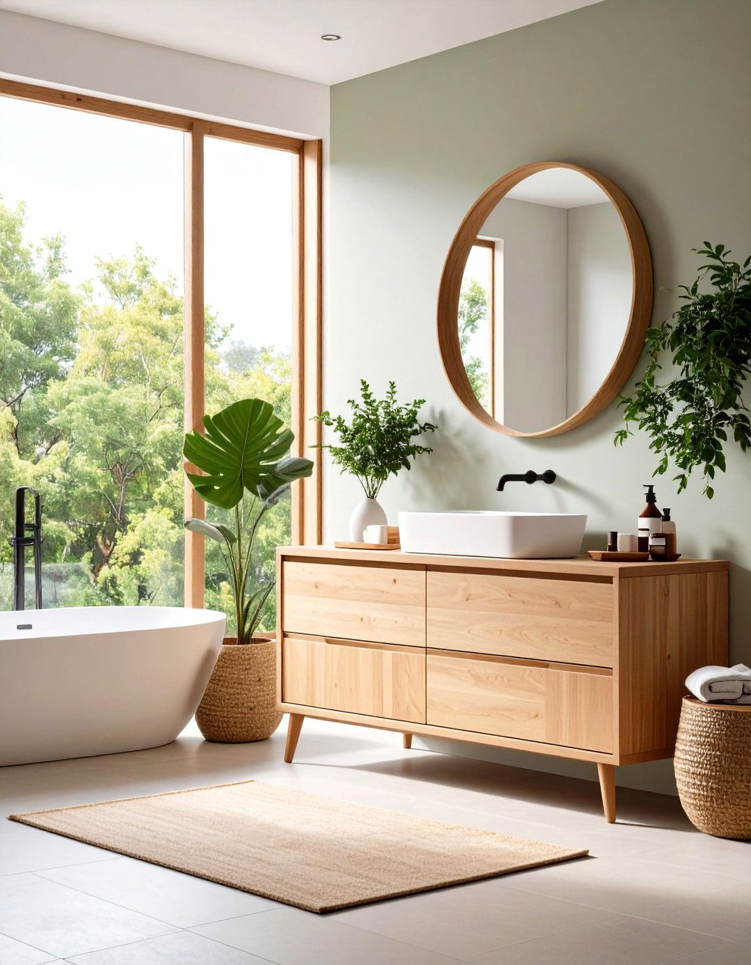 Modern Oak Vanity with Integrated Storage - 24 Wood Bathroom Vanity Ideas