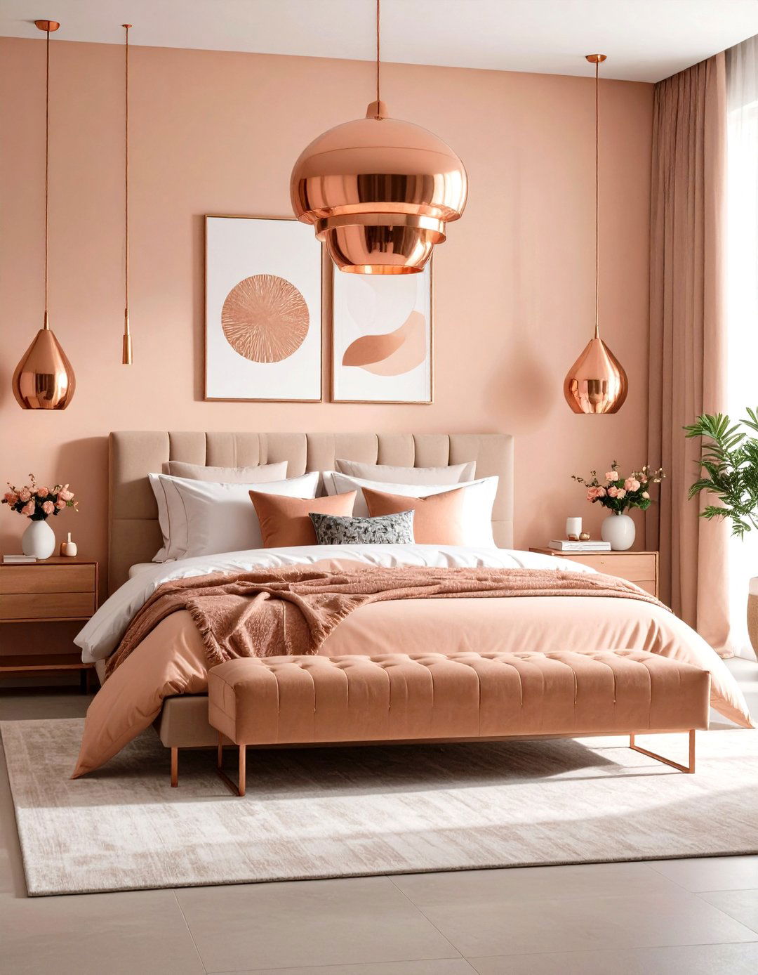 Modern Peach and Copper Bedroom - 24 Peach Bedroom Ideas