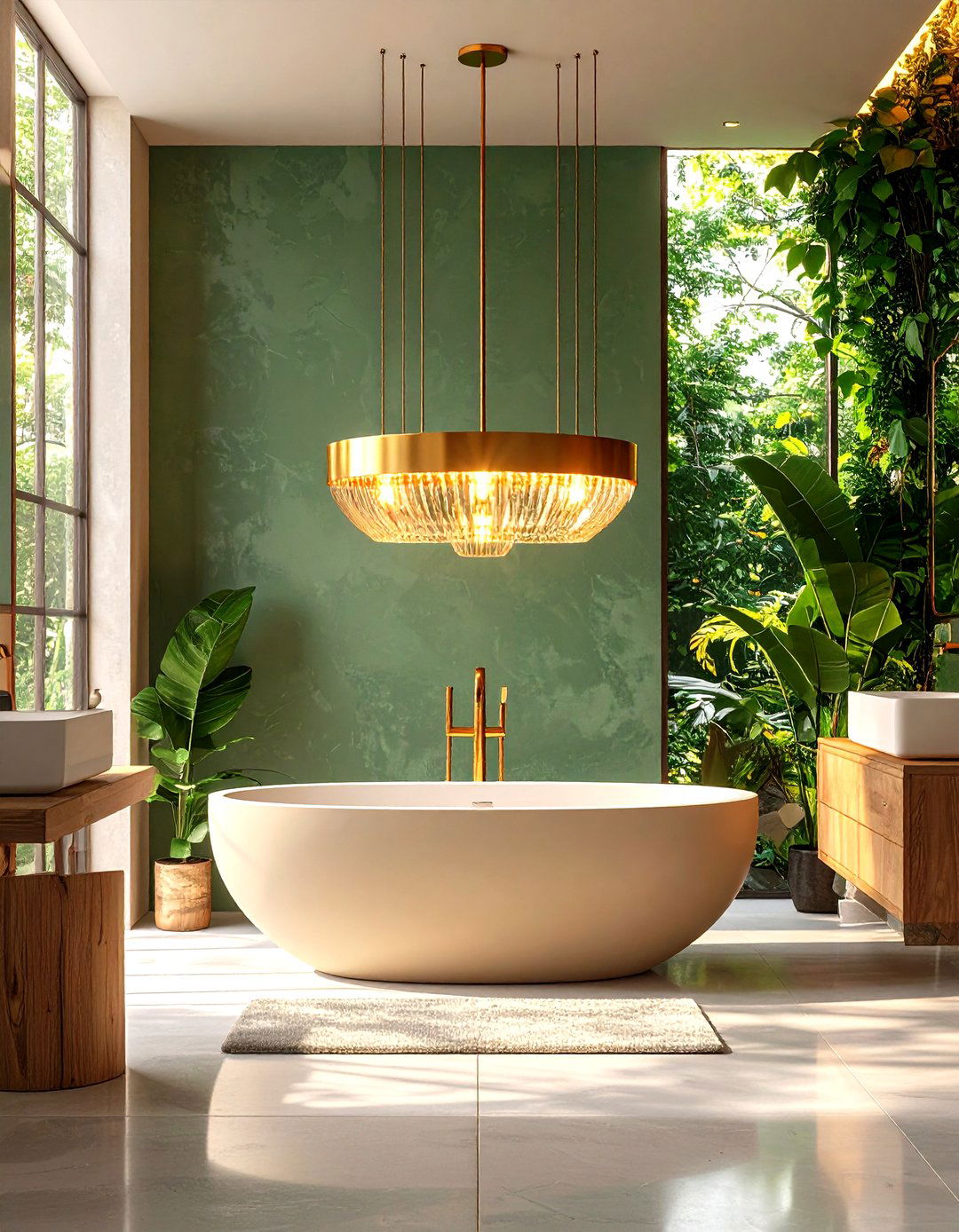 Modern Pendant Light Over Freestanding Bathtub - 24 Shower Lighting Ideas
