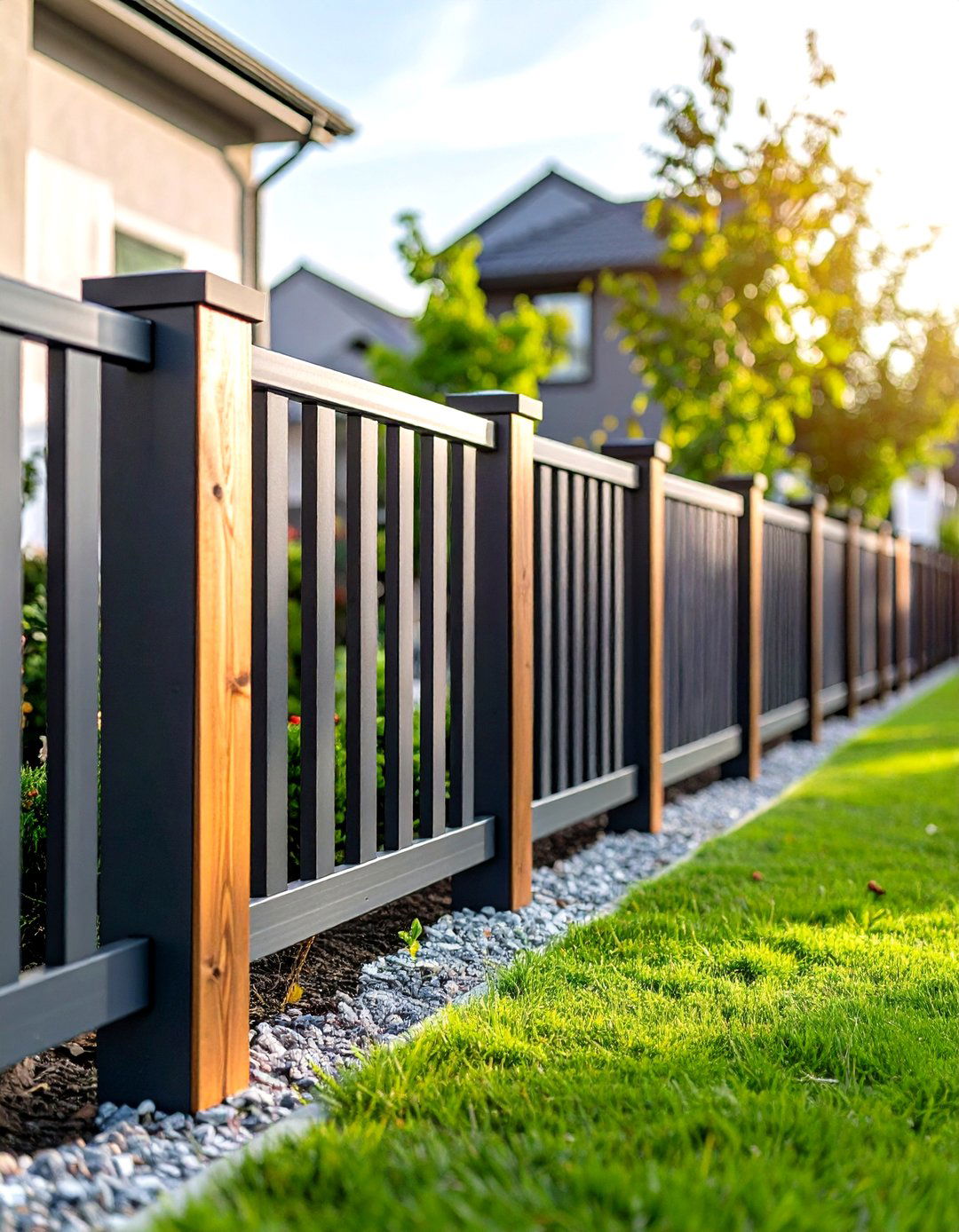 Modern Picket Metal Wood Hybrid - 24 Metal and Wood Fence
