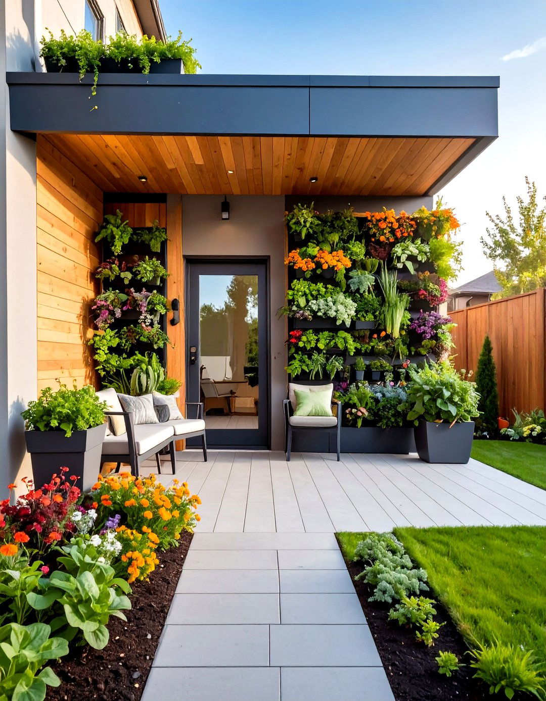 Modern Porch with Living Wall Features - 24 Modern Front Porch Ideas