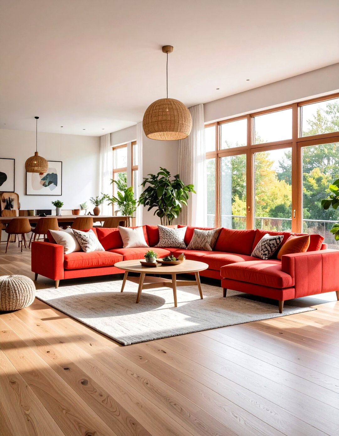 Modern Red Sectional Open Concept - 24 Red Couch Living Room Ideas