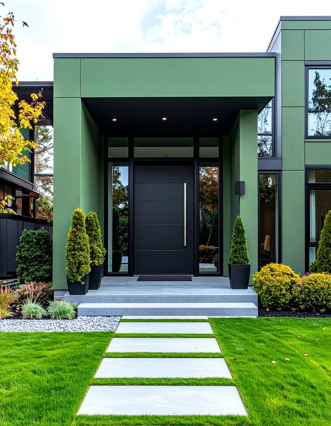 Modern Sage Green House with Oversized Black Door - 24 Sage Green House With Black Door