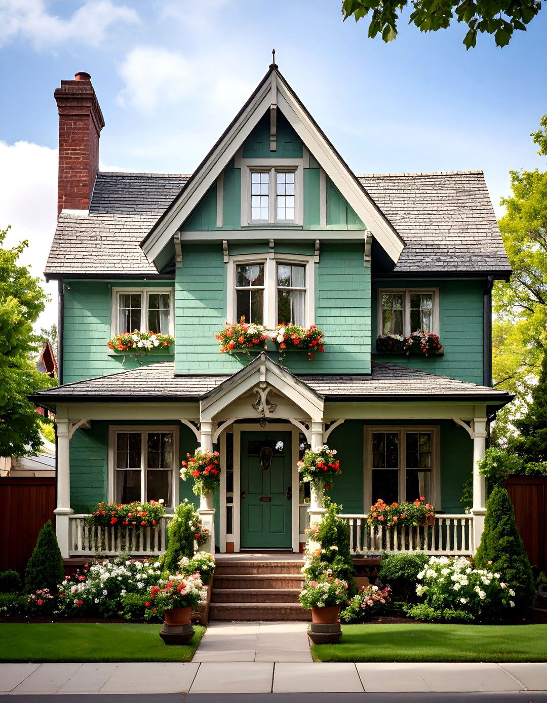 Modern Sage Green Tudor Revival - 24 Painted Brick Houses