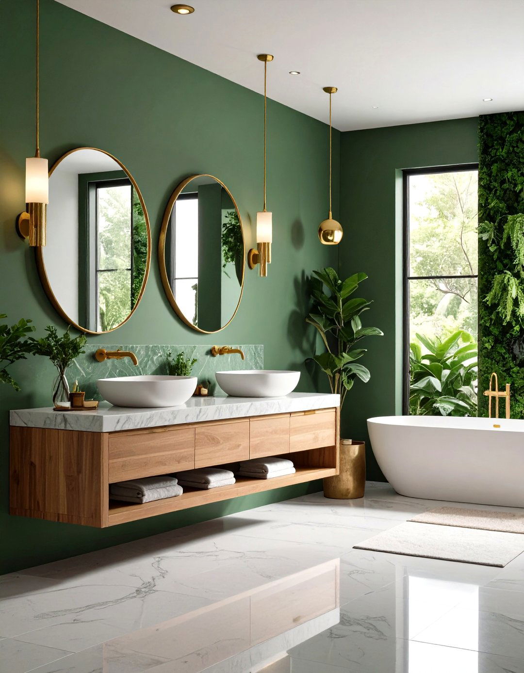 Modern Sage Green and Natural Stone Elements - 24 Hallway Bathroom Ideas