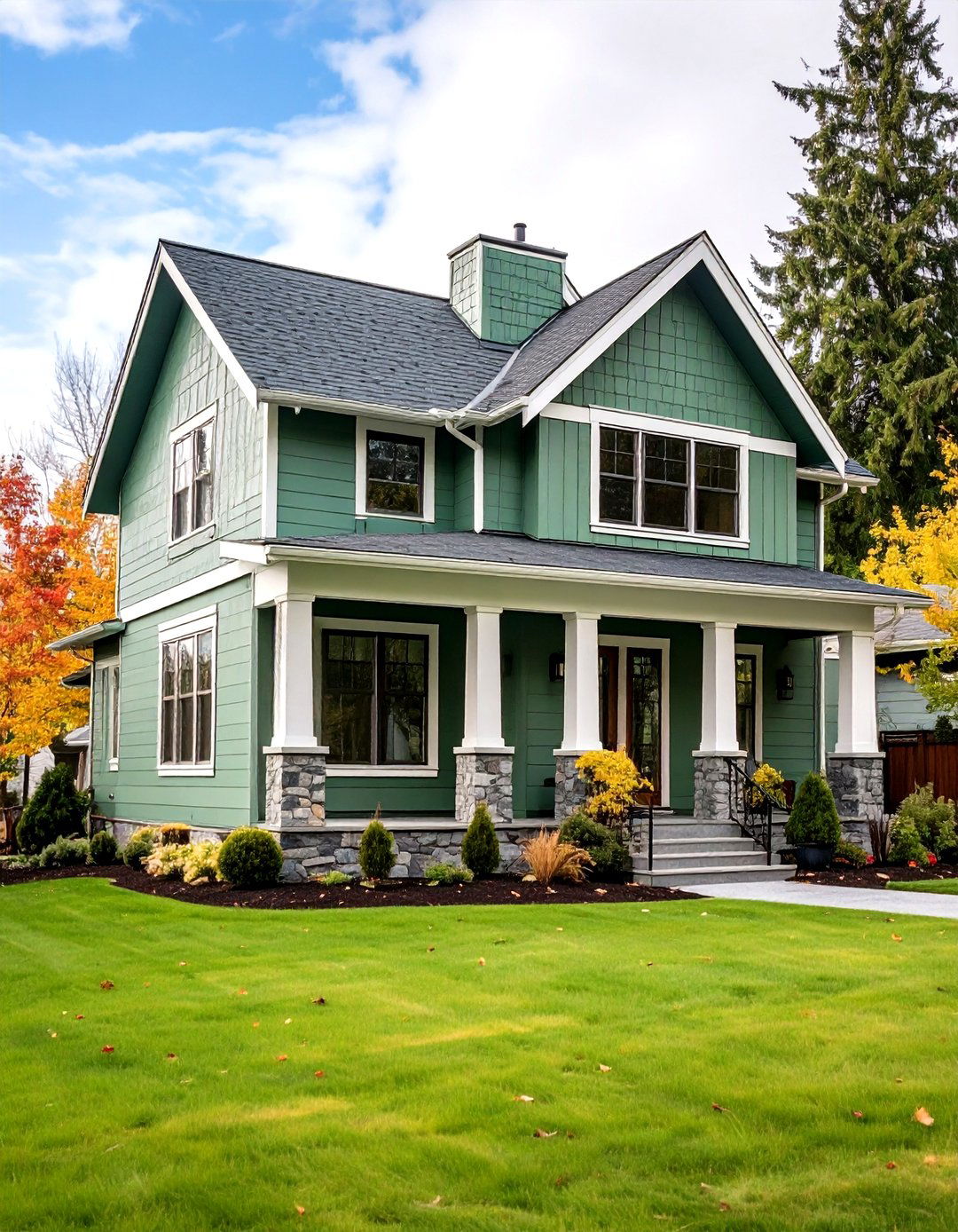 Modern Sage Green and White Freshness - 24 Two-tone Siding Designs