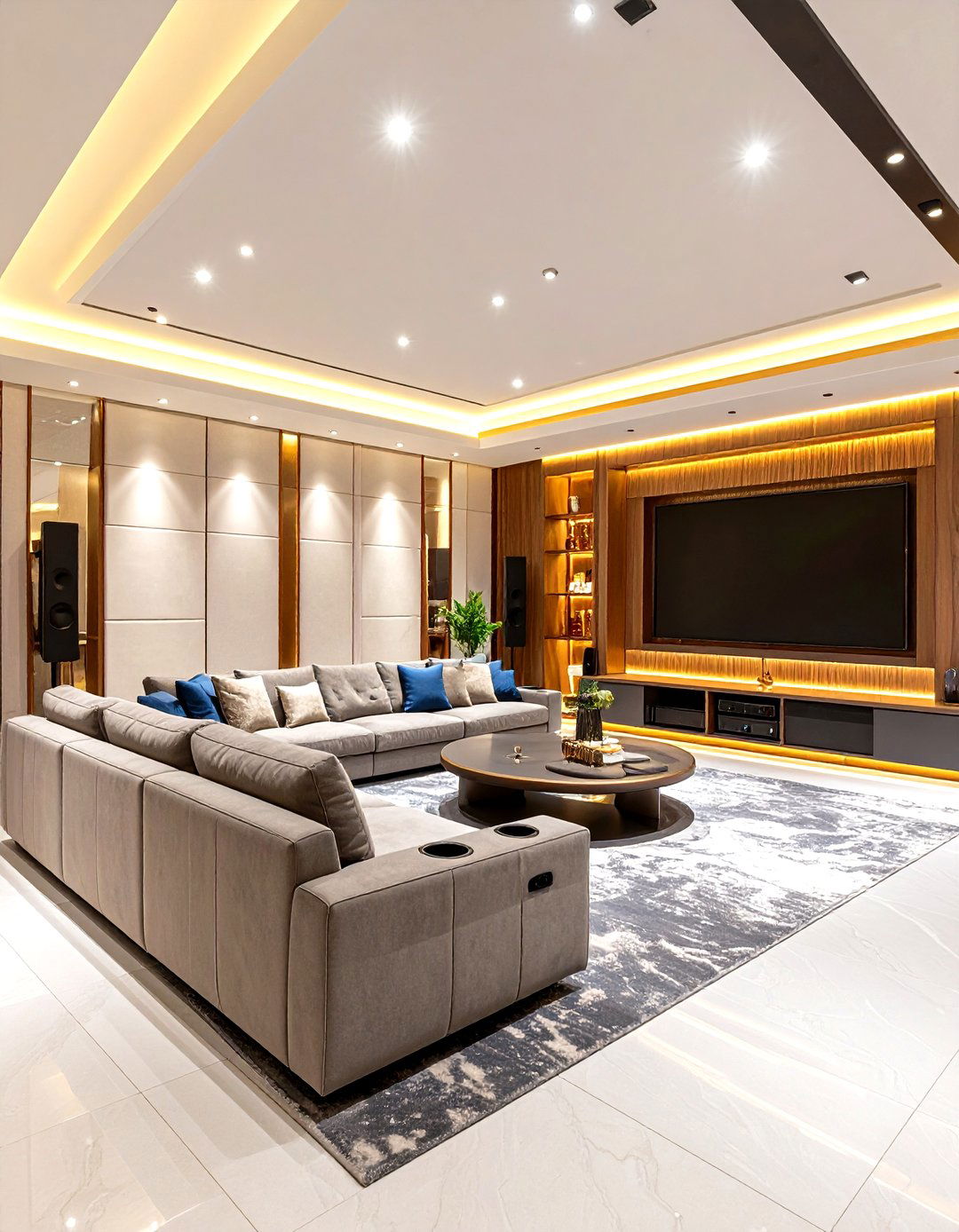 Modern Sectional Theater with Reclining Features - 24 Small Media Room Ideas