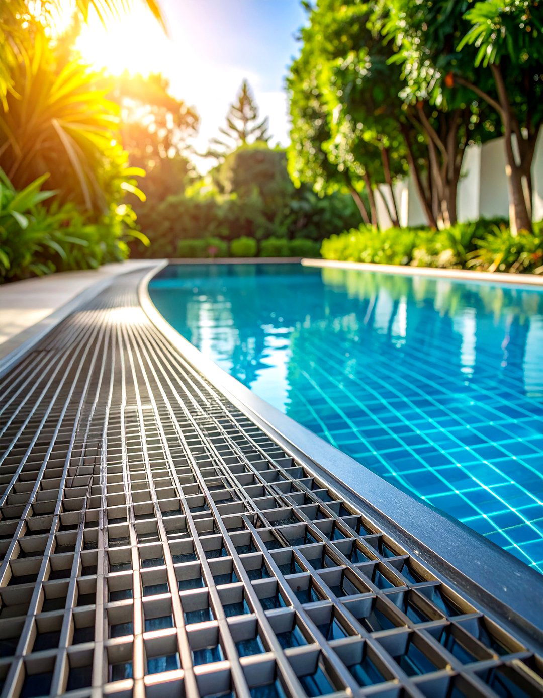 Modern Steel Grid Walkway - 24 Above Ground Pool Walkway Ideas