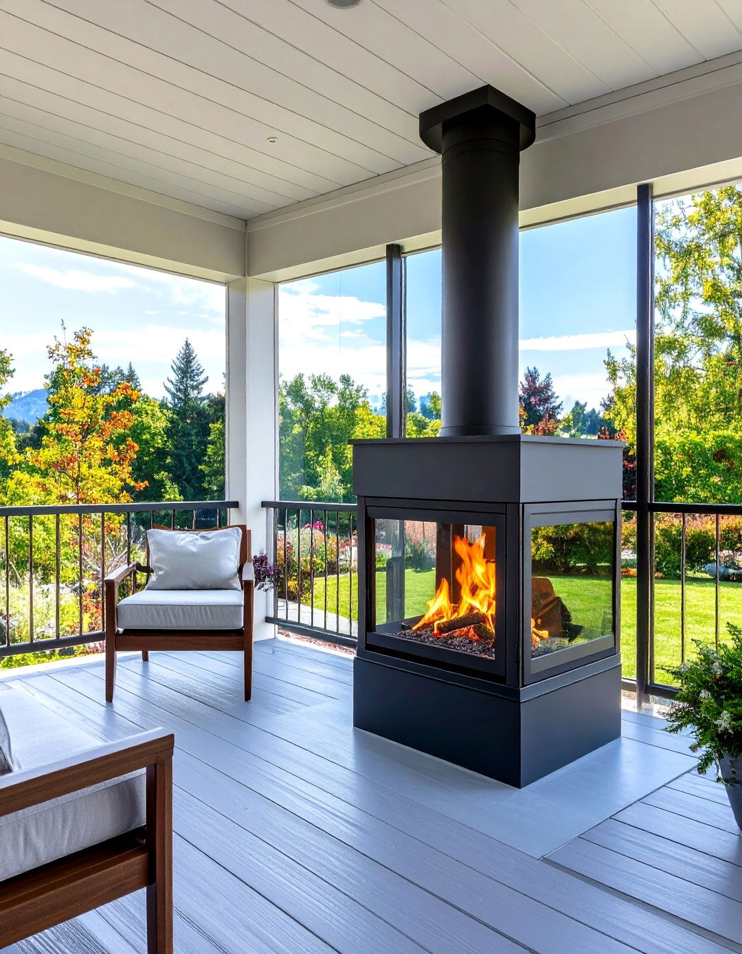 Modern Steel and Glass Fireplace - 24 Porch Fireplace Ideas