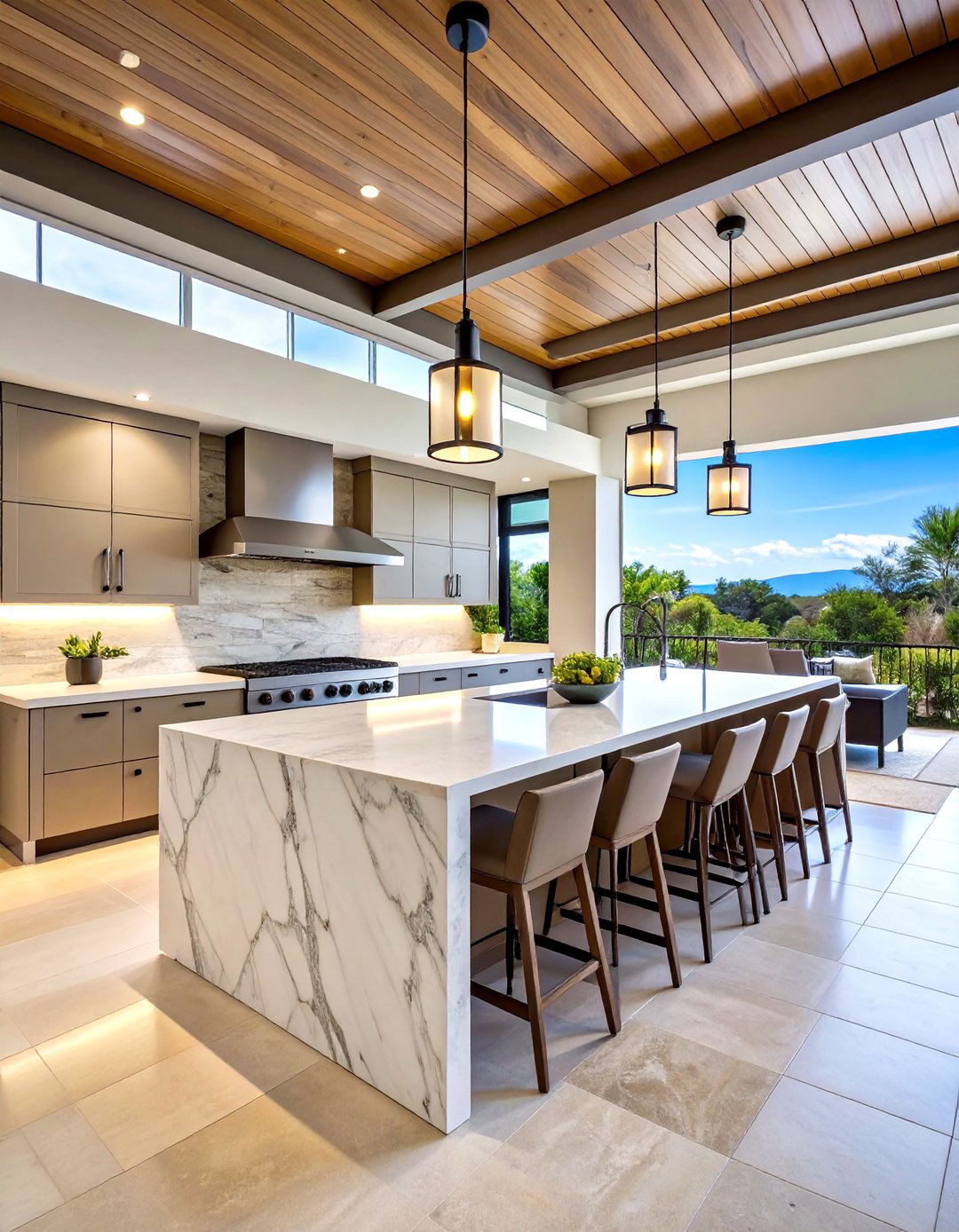Modern Stone Slab Lanai Kitchen - 24 Lanai Kitchen Ideas