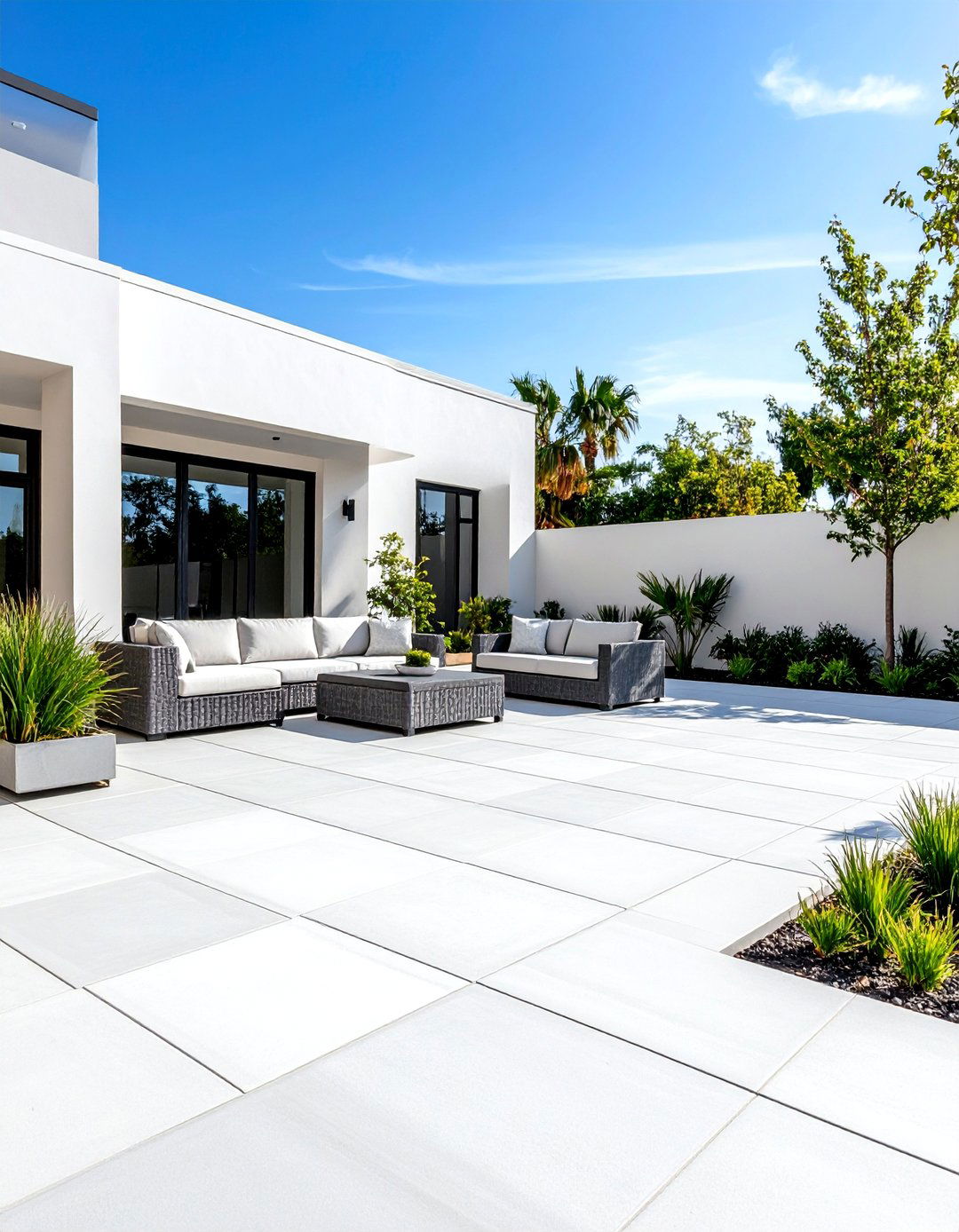 Modern Subway Tile Grid - 24 Painted Concrete Patio Ideas
