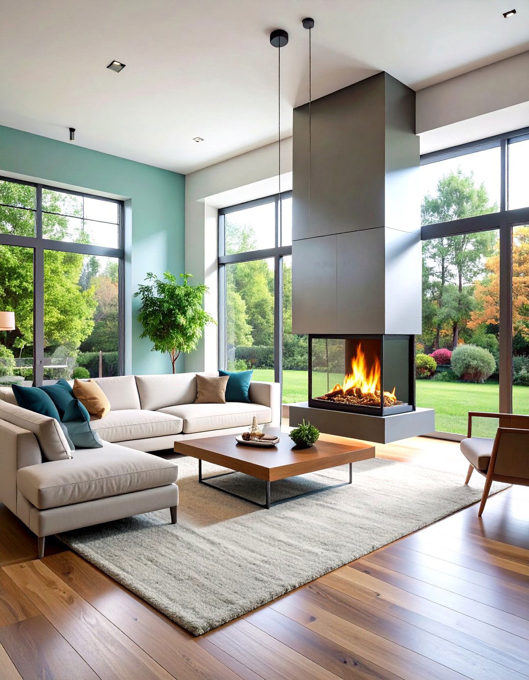 Modern Suspended Corner Fireplace - 24 Corner Fireplace Ideas