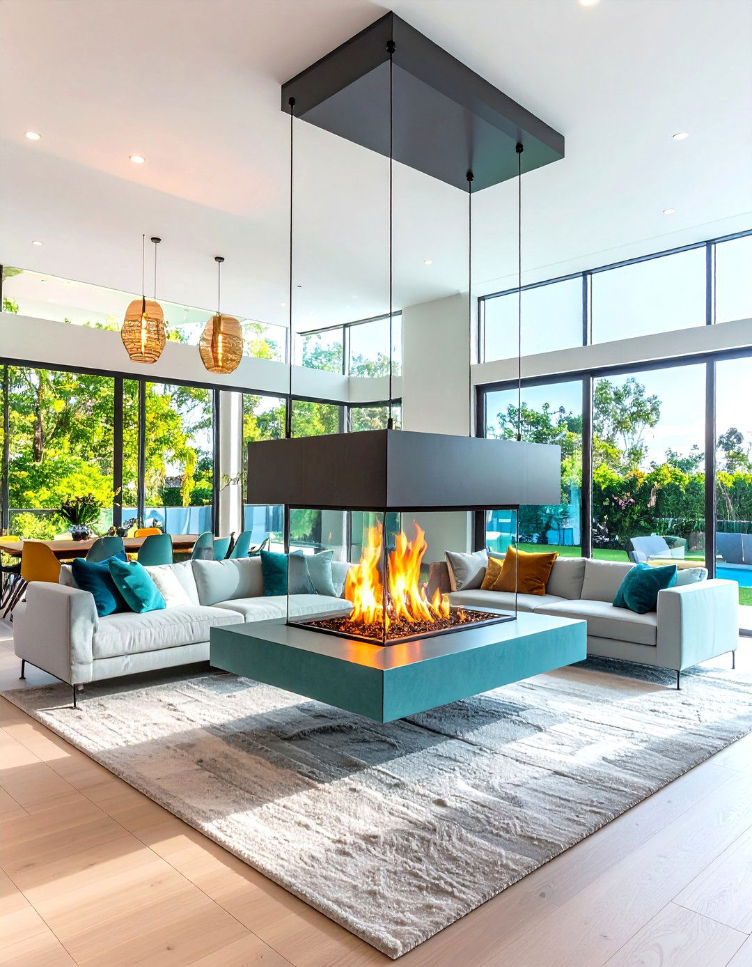 Modern Suspended Floating Design - 24 3 Sided Fireplace Ideas