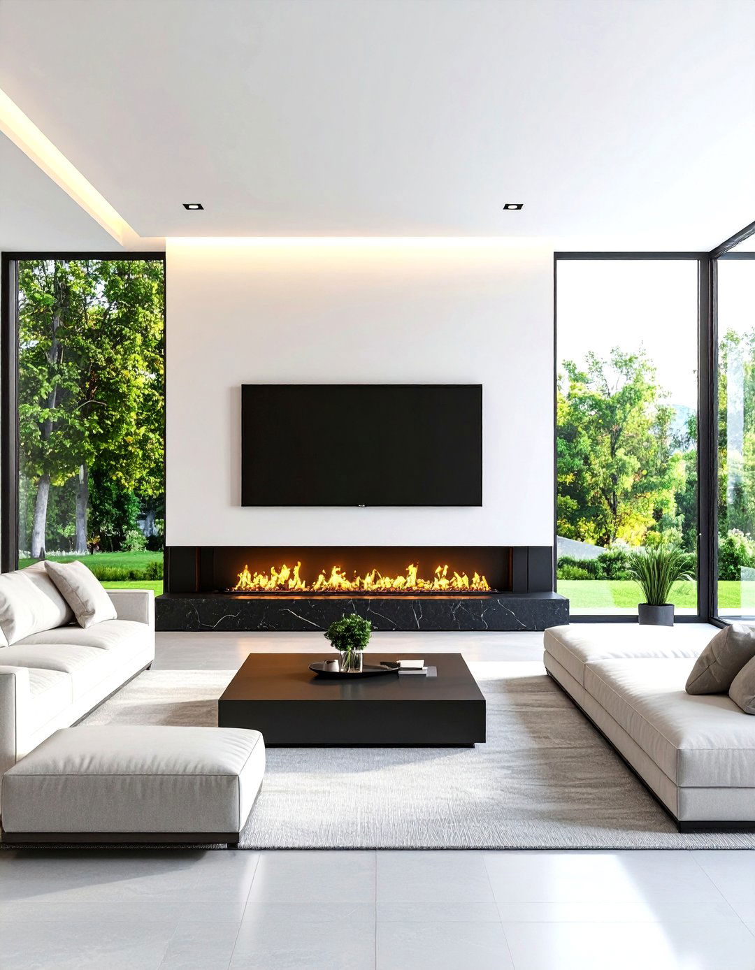 Modern TV Above Linear Gas Fireplace - 24 Tv Over Fireplace Ideas