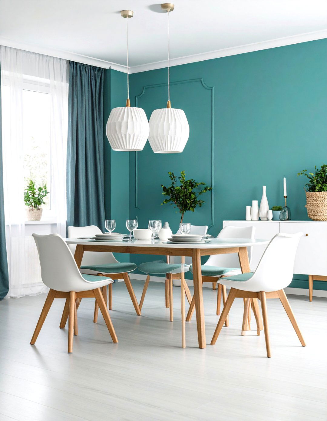 Modern Teal and White Minimalist Space - 24 Teal Dining Room Ideas