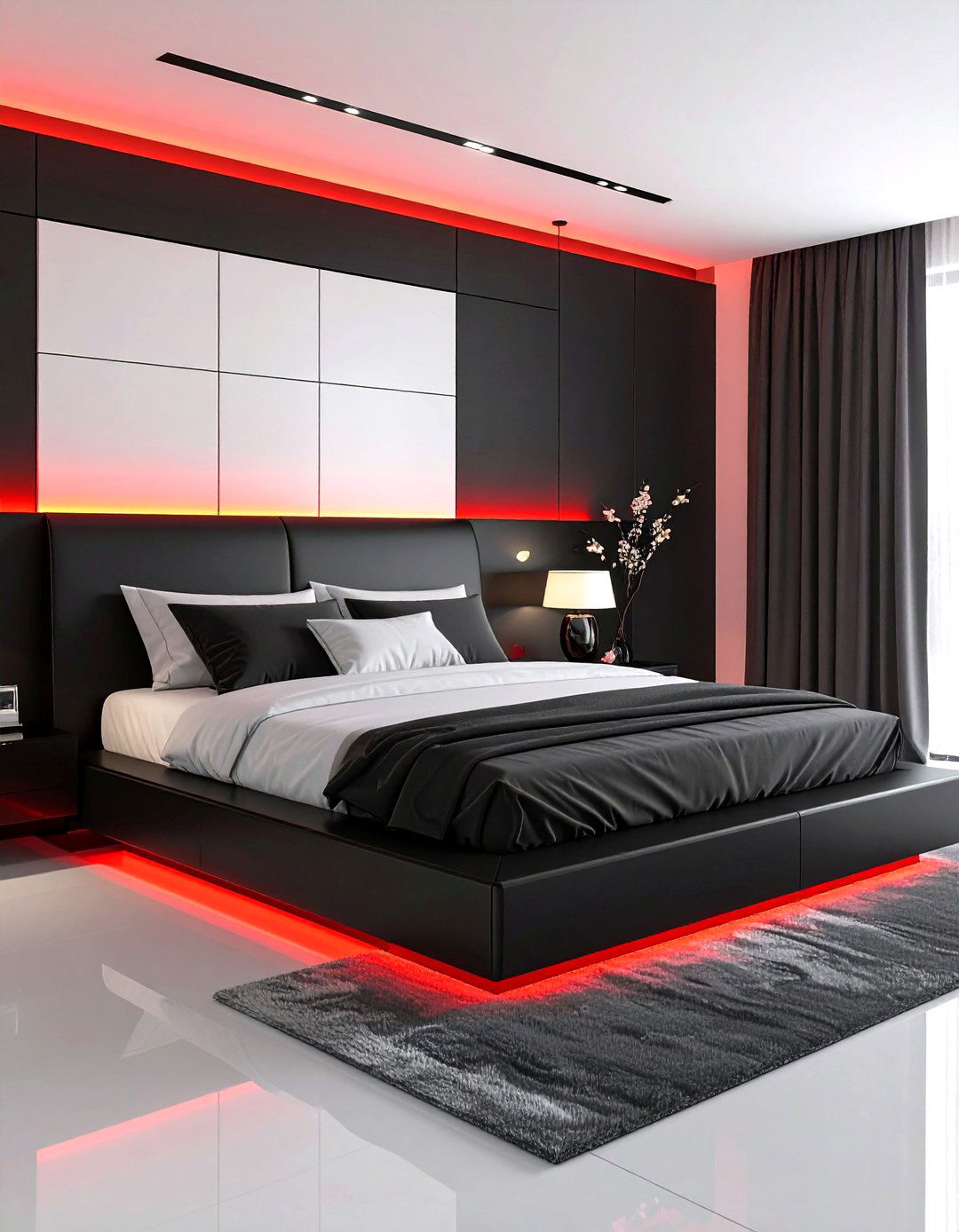 Modern Tech Savvy LED Bedroom - 24 red black and white bedroom ideas