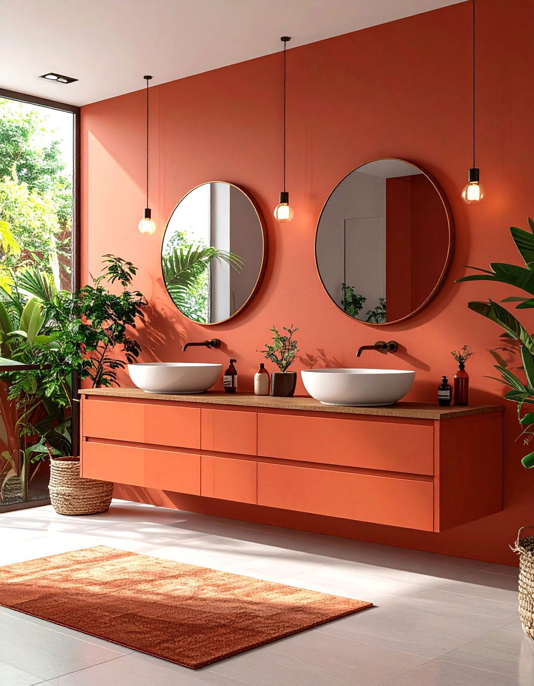 Modern Terracotta Floating Vanity Design - 24 Terracotta Bathroom Ideas