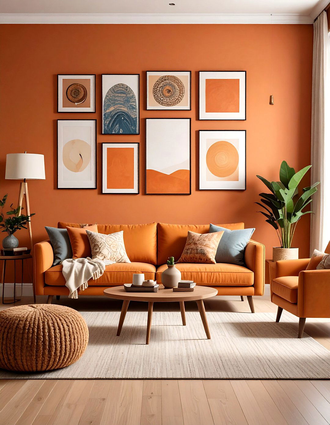 Modern Terracotta Gallery Wall - 24 terracotta living room ideas