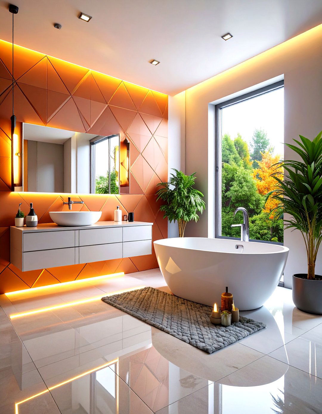 Modern Terracotta Geometric Patterns - 24 Terracotta Bathroom Ideas