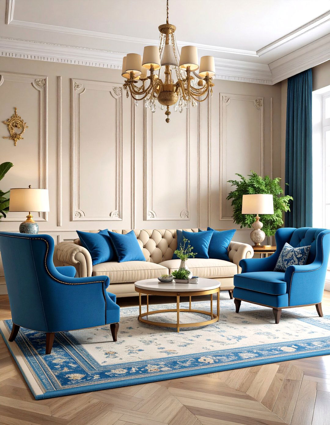 Modern Transitional Blue and Beige Living Room - 24 blue and beige living room ideas
