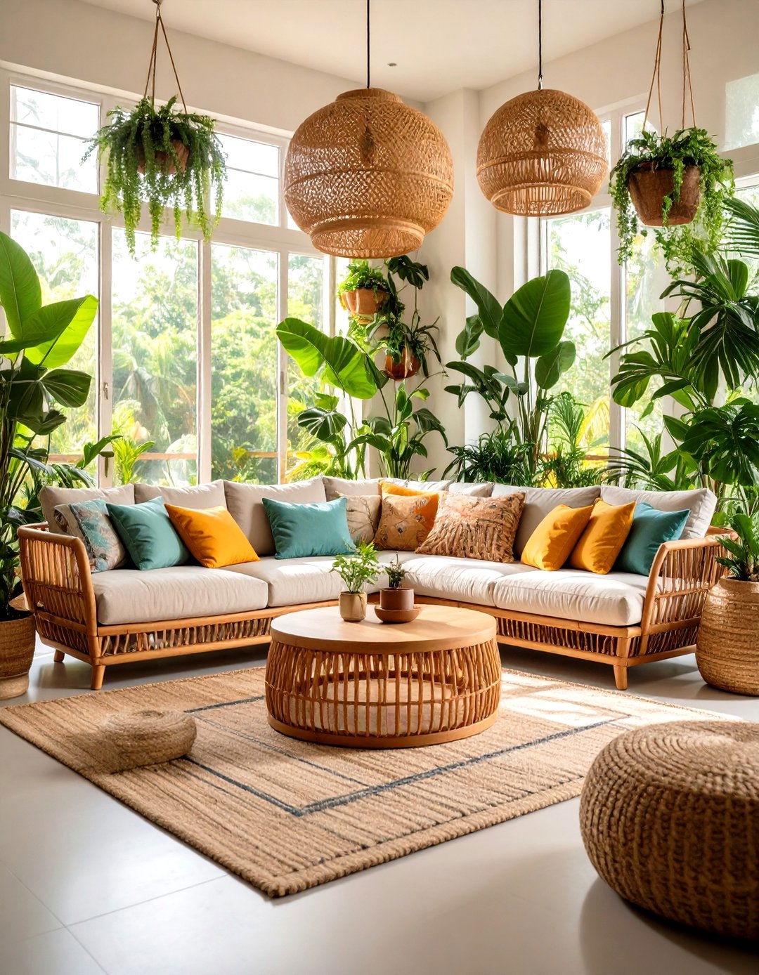 Modern Tropical Living Room with Lush Greenery