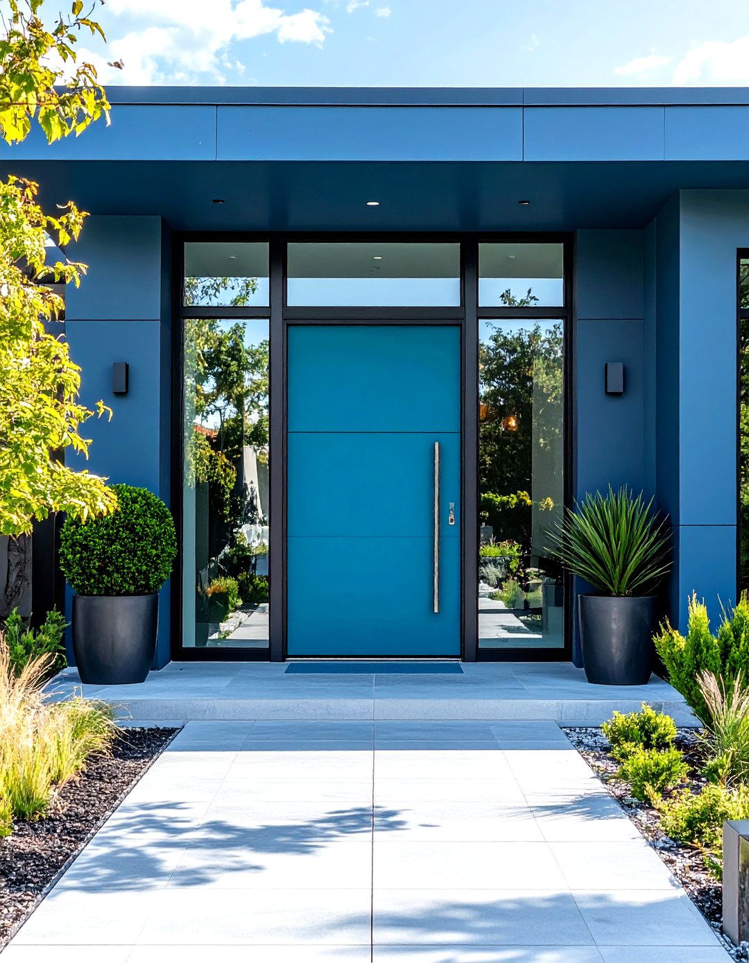 Modern Turquoise Door with Glass Panels - 24 Turquoise Front Door Ideas