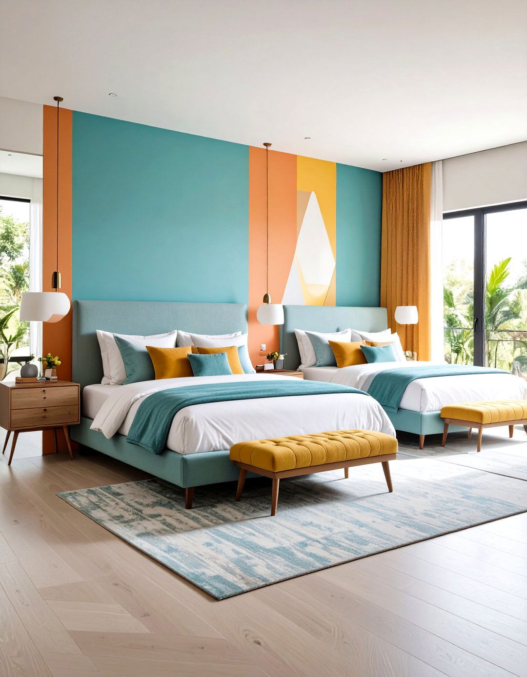 Modern Twin Color Blocking - 24 Twin Bedroom Ideas