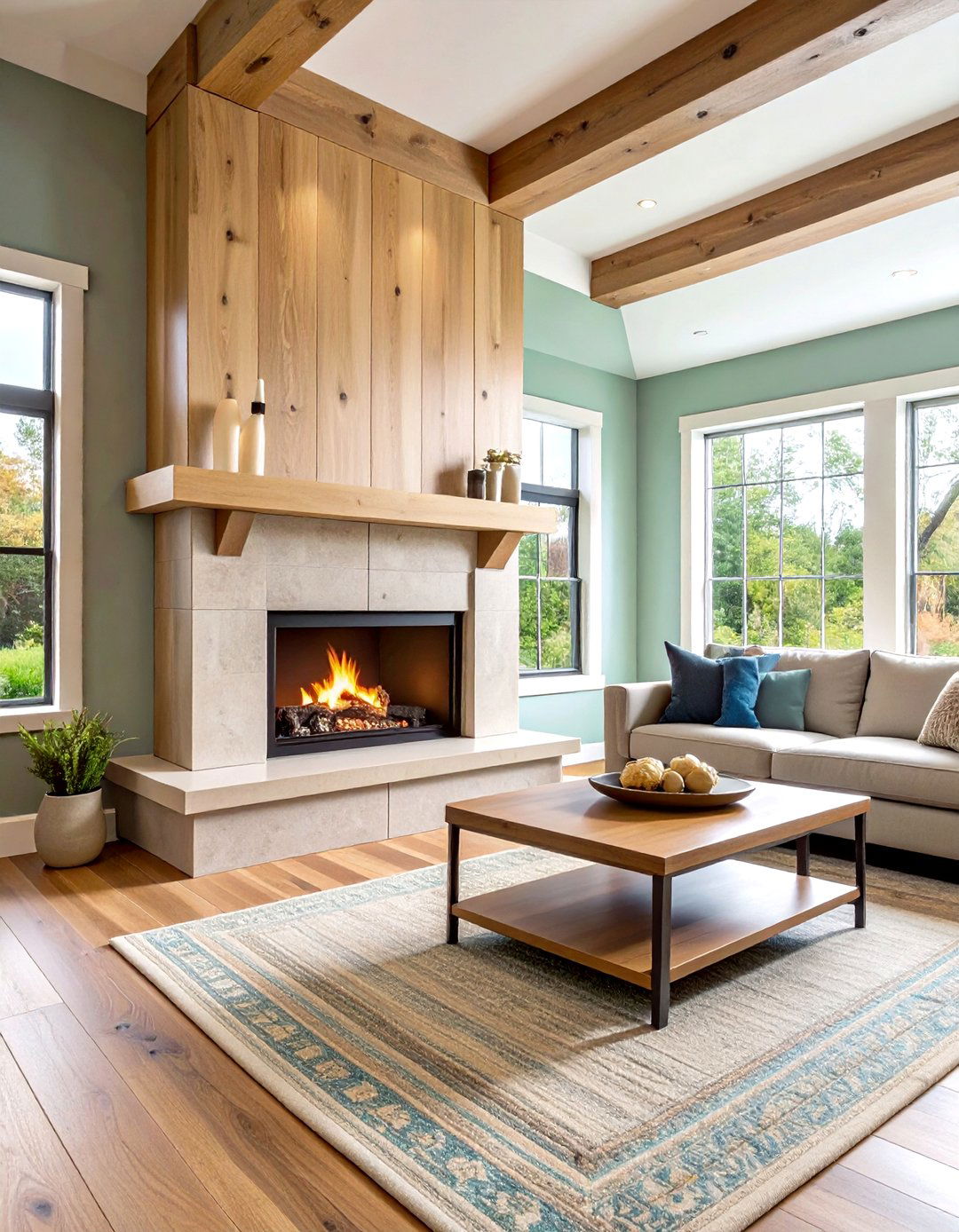 Modern White Oak Box Beam Mantel - 24 Wood Mantel Ideas