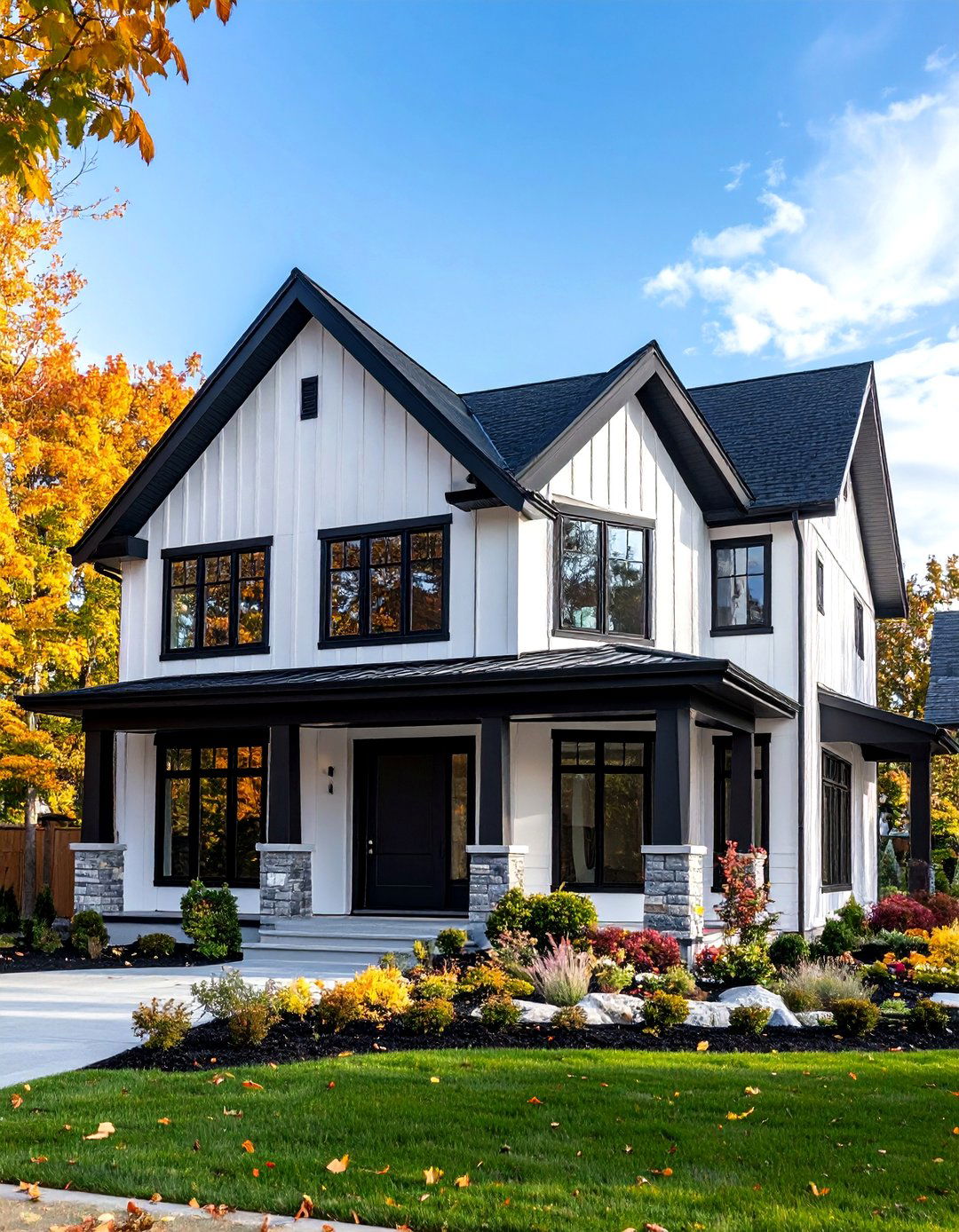 Modern White with Bold Black Trim Accents - 24 White Home Exterior Ideas