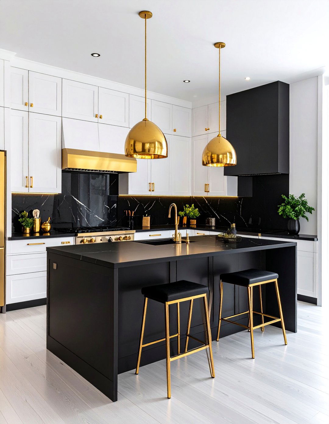 Monochromatic Base with Gold Statement Pieces - 24 black white and gold kitchen ideas