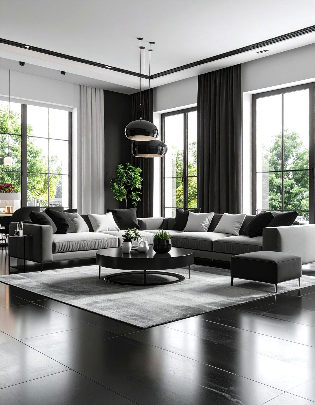Monochromatic Black and White Scheme - 24 Black Floor Living Room Ideas