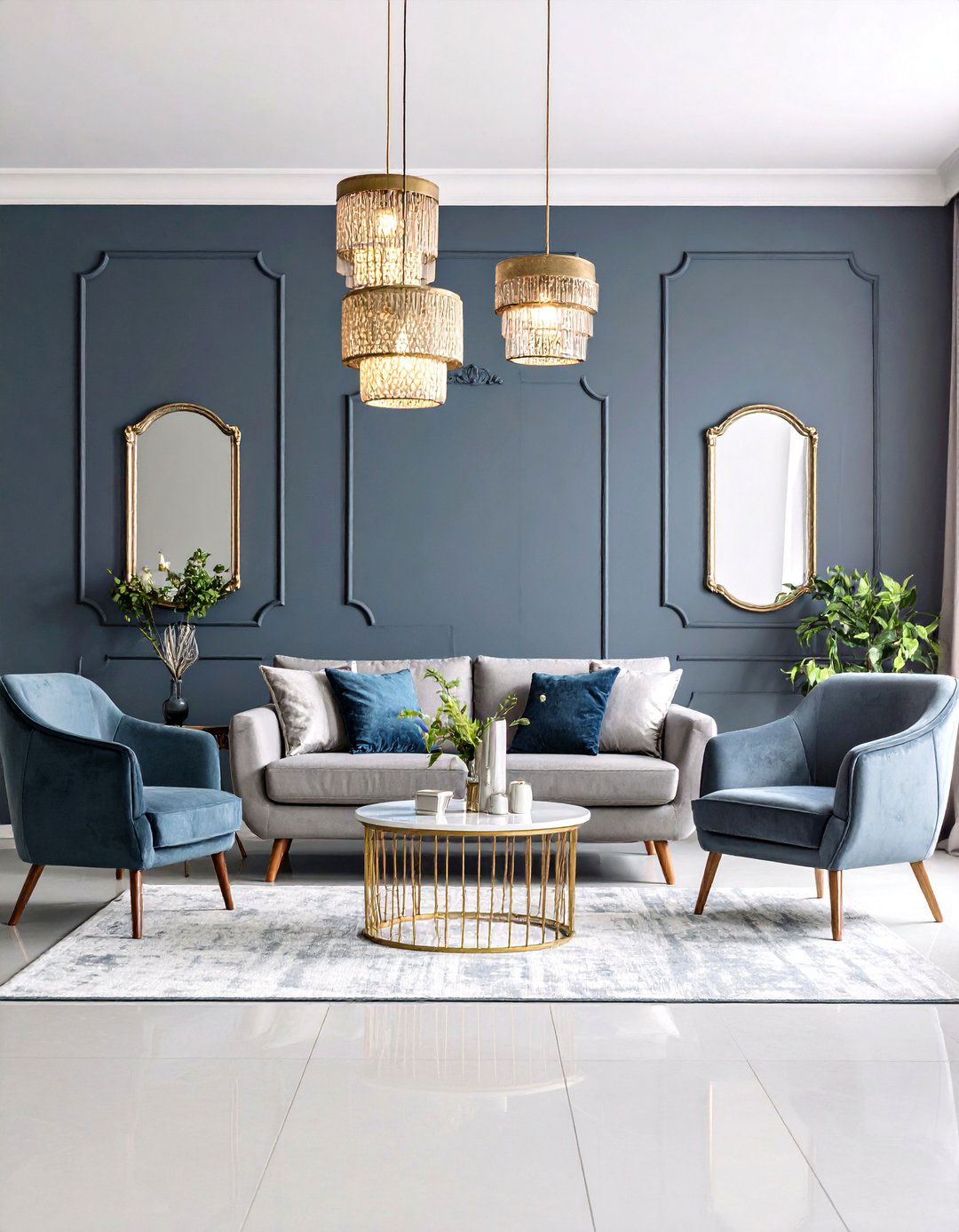 Monochromatic Blue Grey Tonal Scheme - 24 Blue and Grey Living Room Ideas