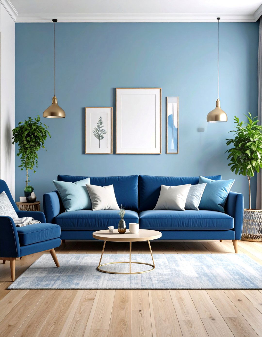 Monochromatic Blue Living Room Scheme