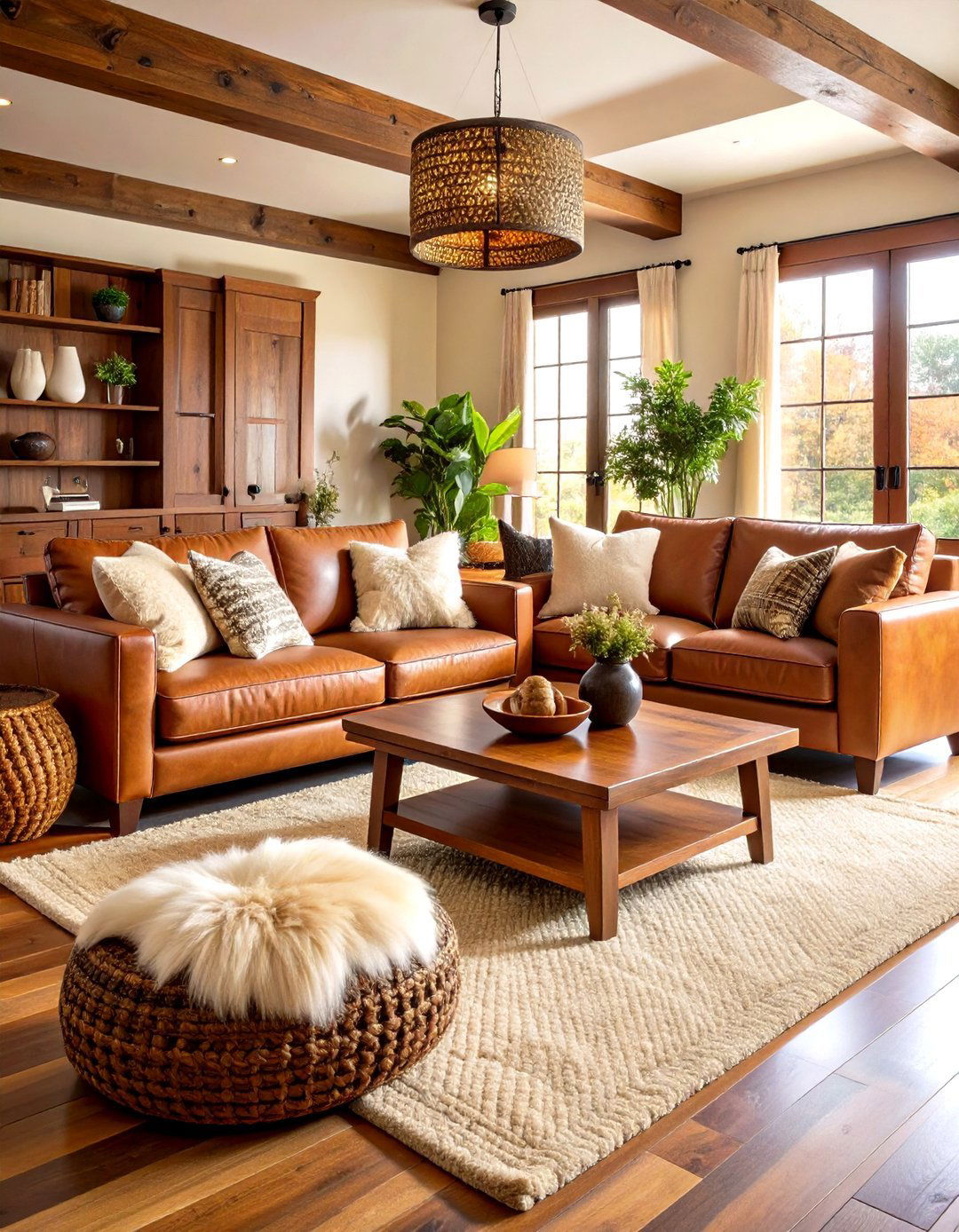 Monochromatic Brown Leather Scheme - 24 Brown Leather Couch Living Room Ideas